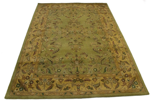 Light Green Floral Modern 8X11 Oriental Hand-Tufted Rug