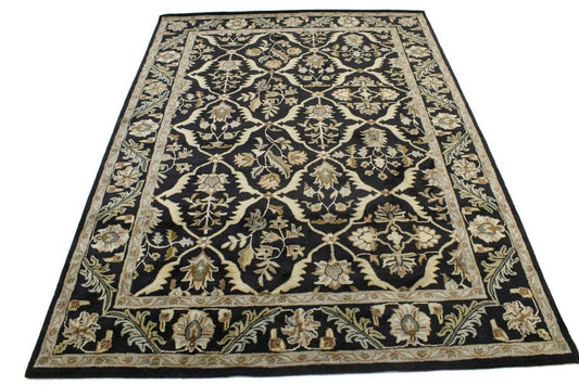 Black Floral Modern 8X11 Oriental Hand-Tufted Rug