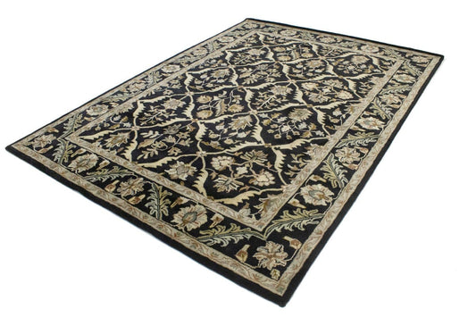 Black Floral Modern 8X11 Oriental Hand-Tufted Rug