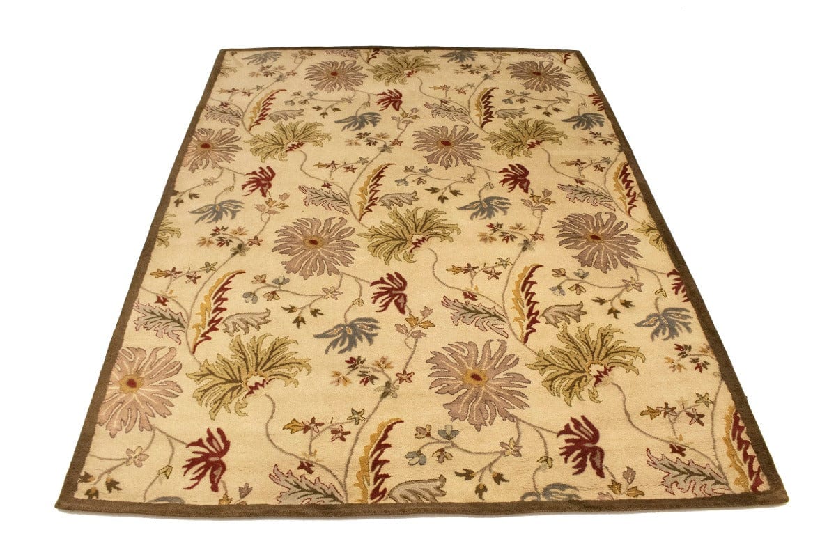 Cream Floral Modern 8X11 Oriental Hand-Tufted Rug