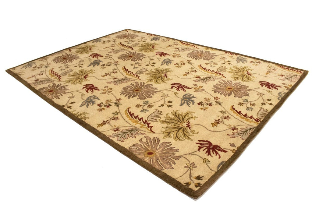 Cream Floral Modern 8X11 Oriental Hand-Tufted Rug