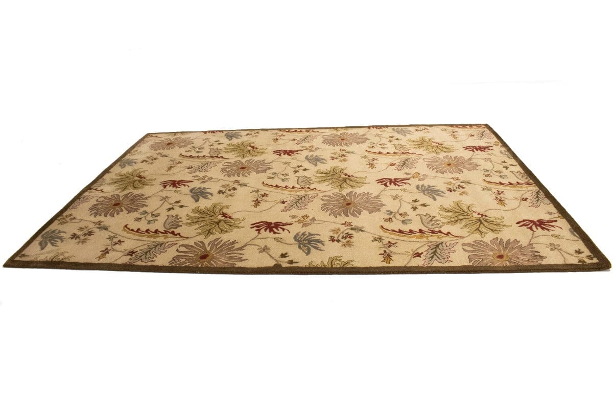 Cream Floral Modern 8X11 Oriental Hand-Tufted Rug