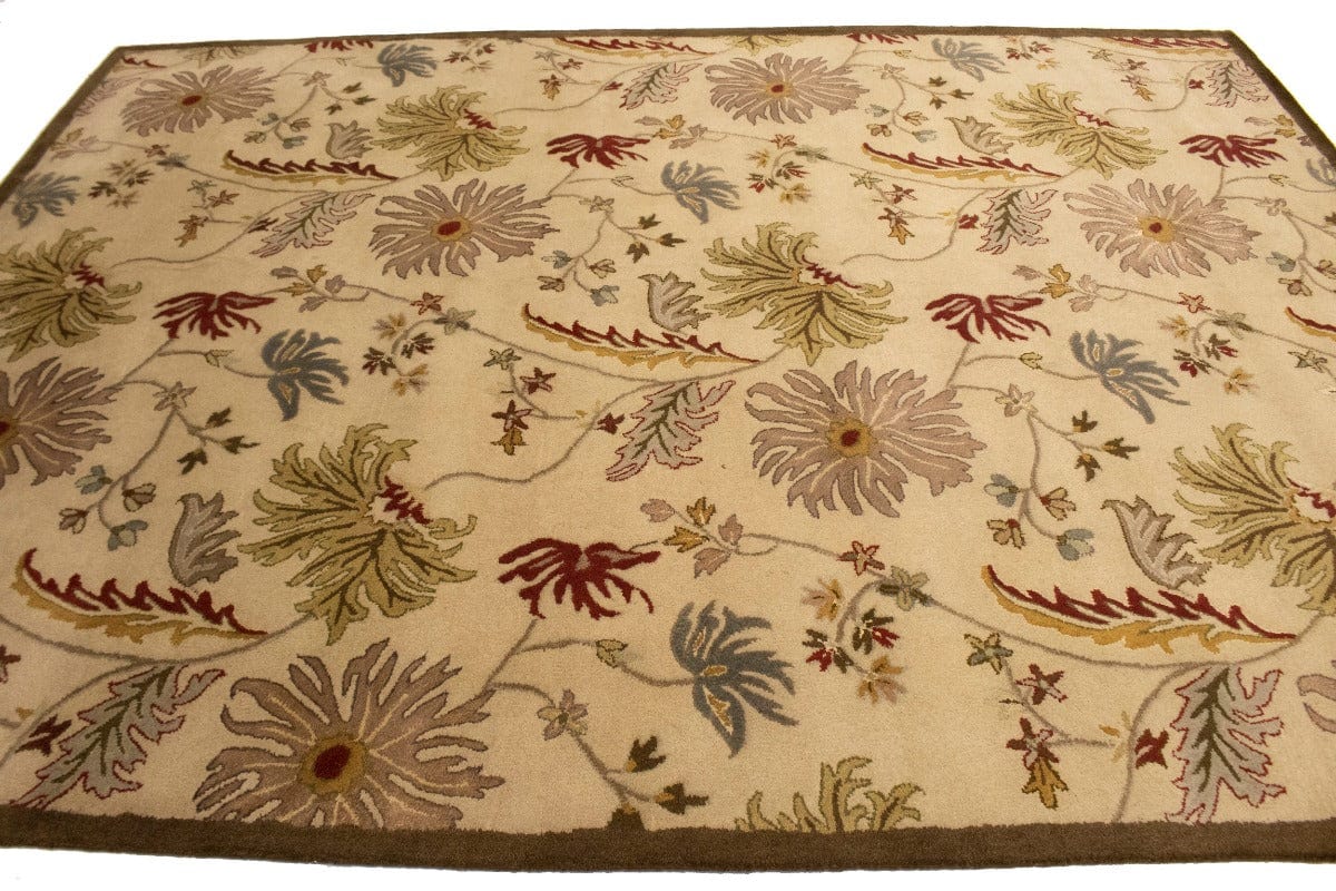 Cream Floral Modern 8X11 Oriental Hand-Tufted Rug