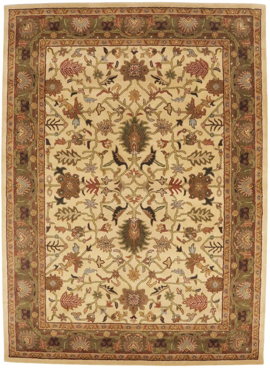 Cream Floral Modern 8X11 Oriental Hand-Tufted Rug