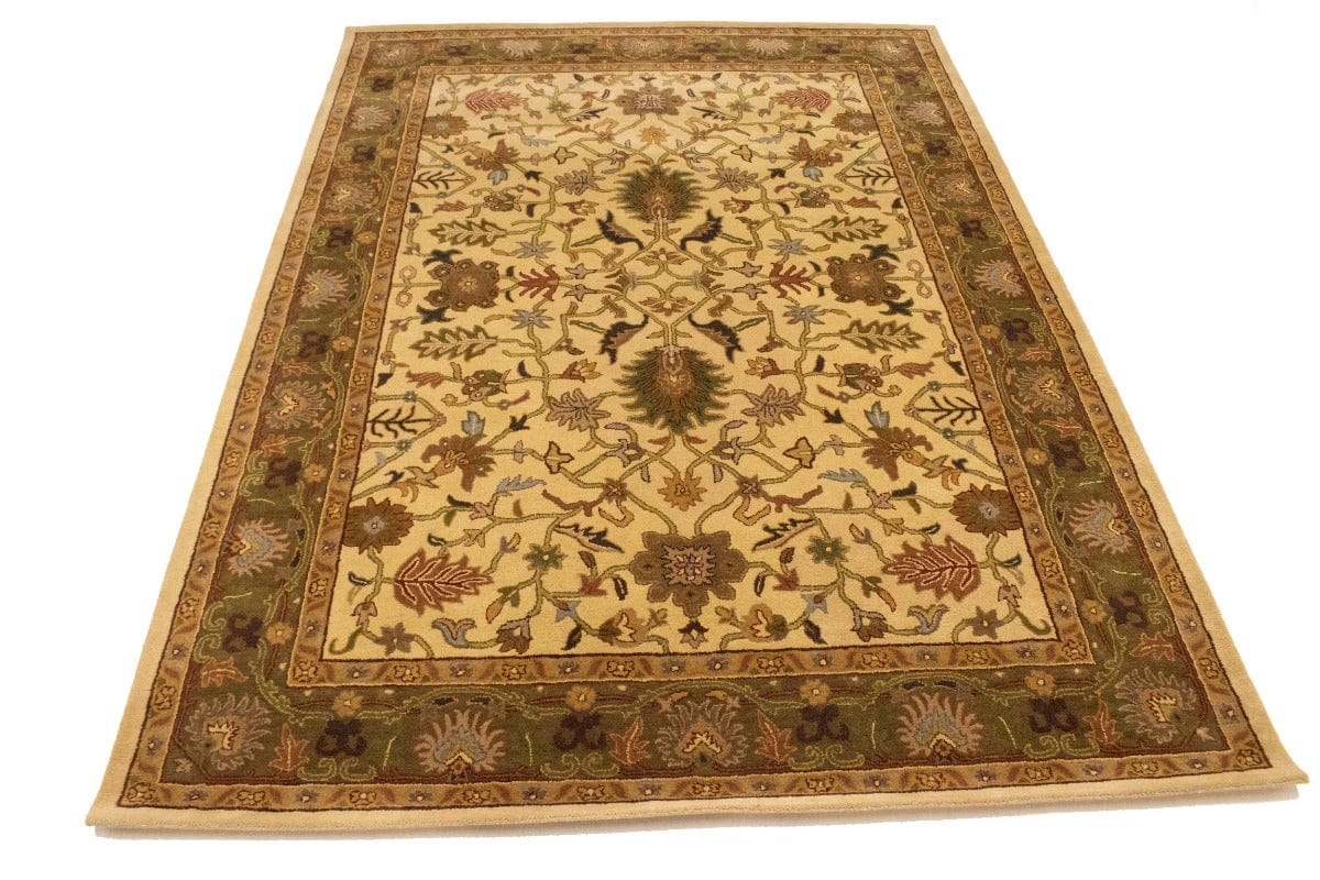 Cream Floral Modern 8X11 Oriental Hand-Tufted Rug