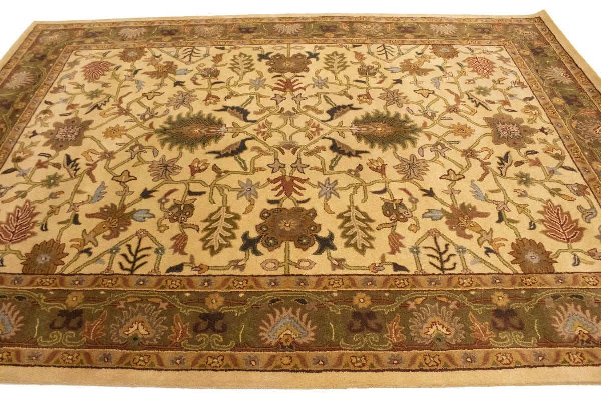 Cream Floral Modern 8X11 Oriental Hand-Tufted Rug