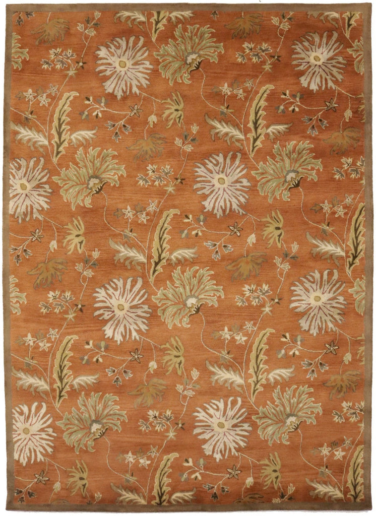 Rust Orange Floral Modern 8X11 Oriental Hand-Tufted Rug