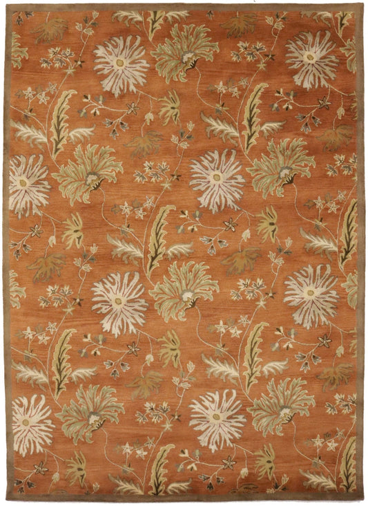 Rust Orange Floral Modern 8X11 Oriental Hand-Tufted Rug