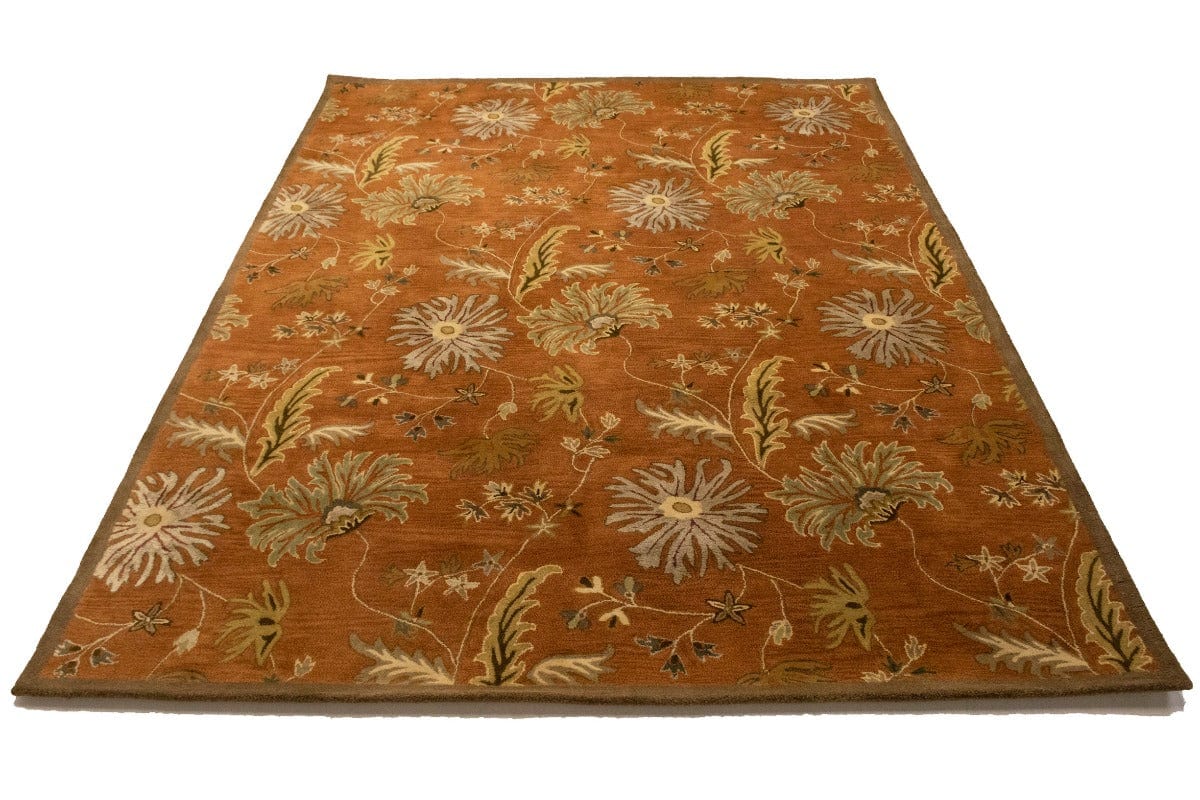 Rust Orange Floral Modern 8X11 Oriental Hand-Tufted Rug