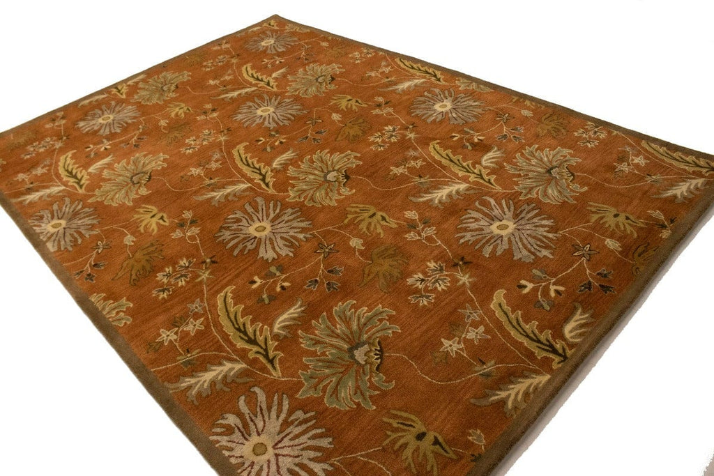 Rust Orange Floral Modern 8X11 Oriental Hand-Tufted Rug