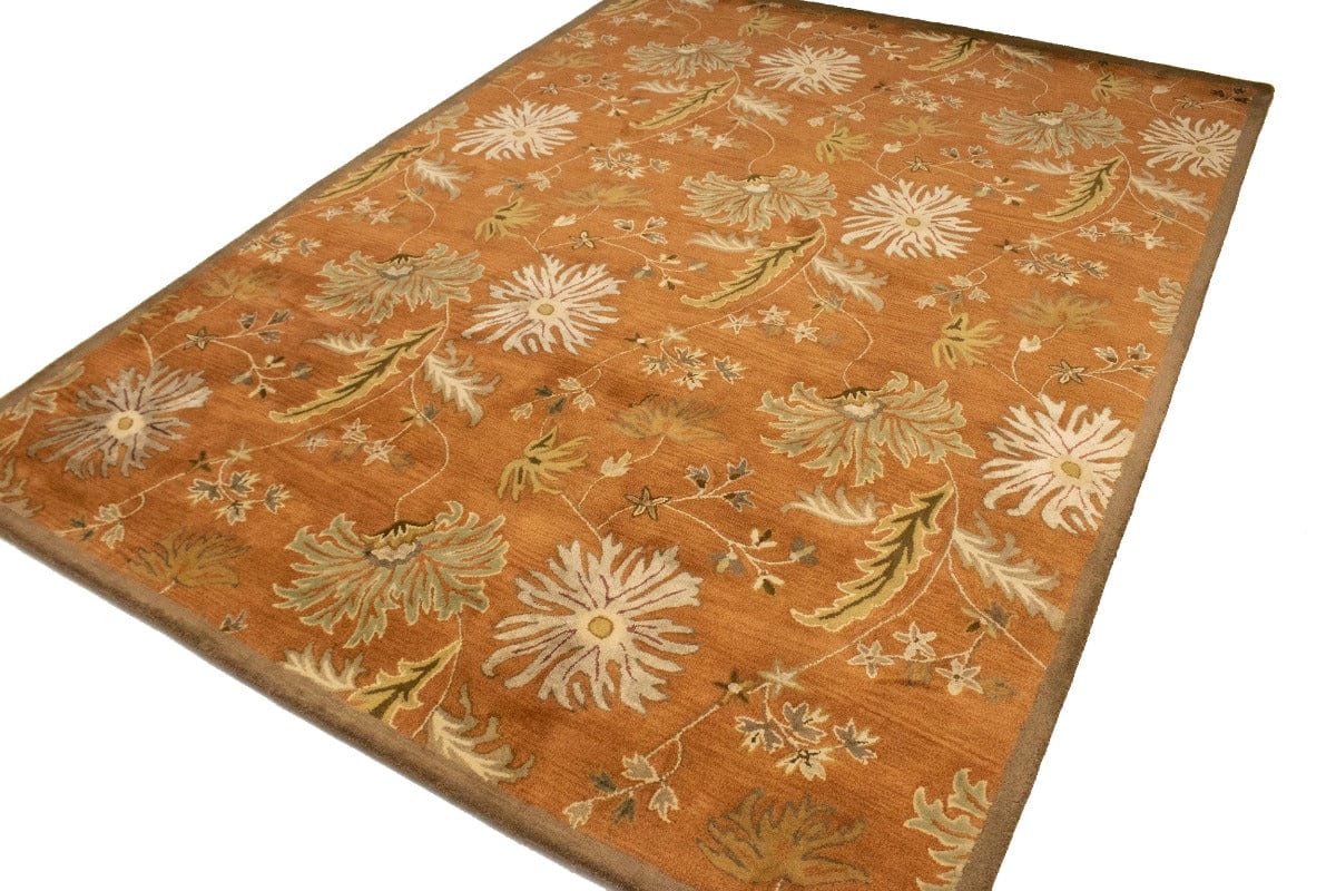 Rust Orange Floral Modern 8X11 Oriental Hand-Tufted Rug