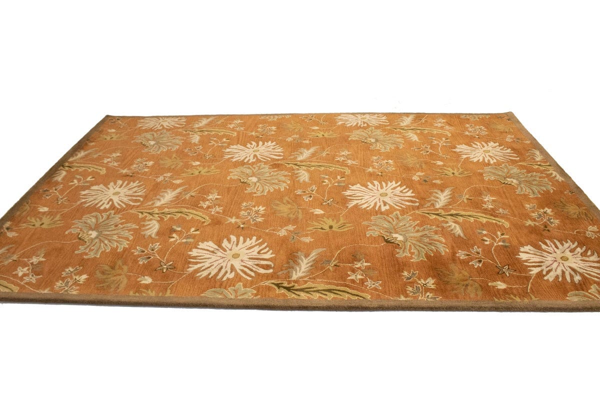 Rust Orange Floral Modern 8X11 Oriental Hand-Tufted Rug