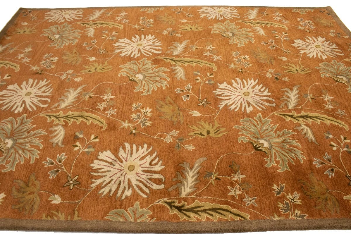 Rust Orange Floral Modern 8X11 Oriental Hand-Tufted Rug