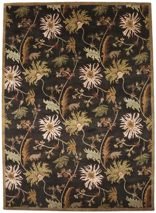 Dark Brown Floral Modern 8X11 Oriental Hand-Tufted Rug