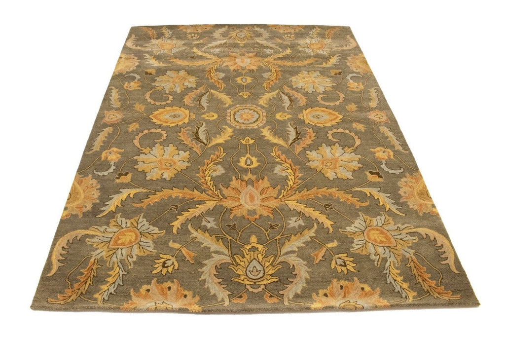 Tan Floral Modern 8X11 Oriental Hand-Tufted Rug