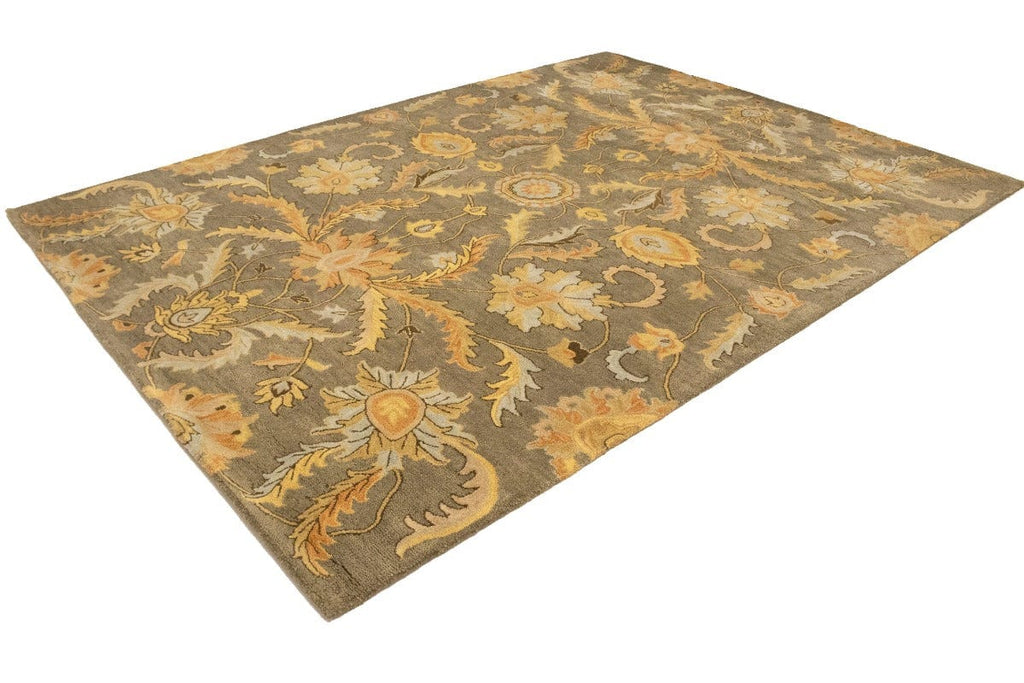 Tan Floral Modern 8X11 Oriental Hand-Tufted Rug