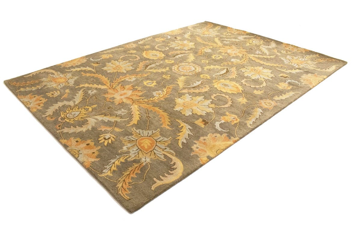 Tan Floral Modern 8X11 Oriental Hand-Tufted Rug