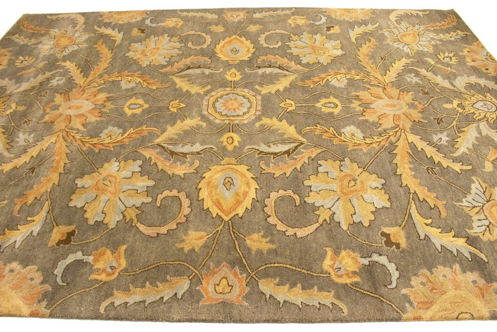 Tan Floral Modern 8X11 Oriental Hand-Tufted Rug