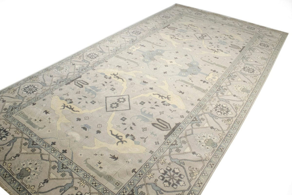 Beige Floral 10X20 Traditional Oushak Oriental Rug