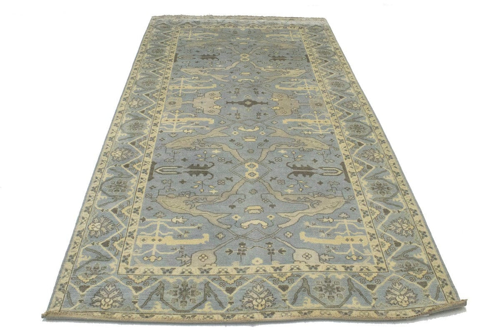 Blue-gray Floral 8X16 Oushak Oriental Rug