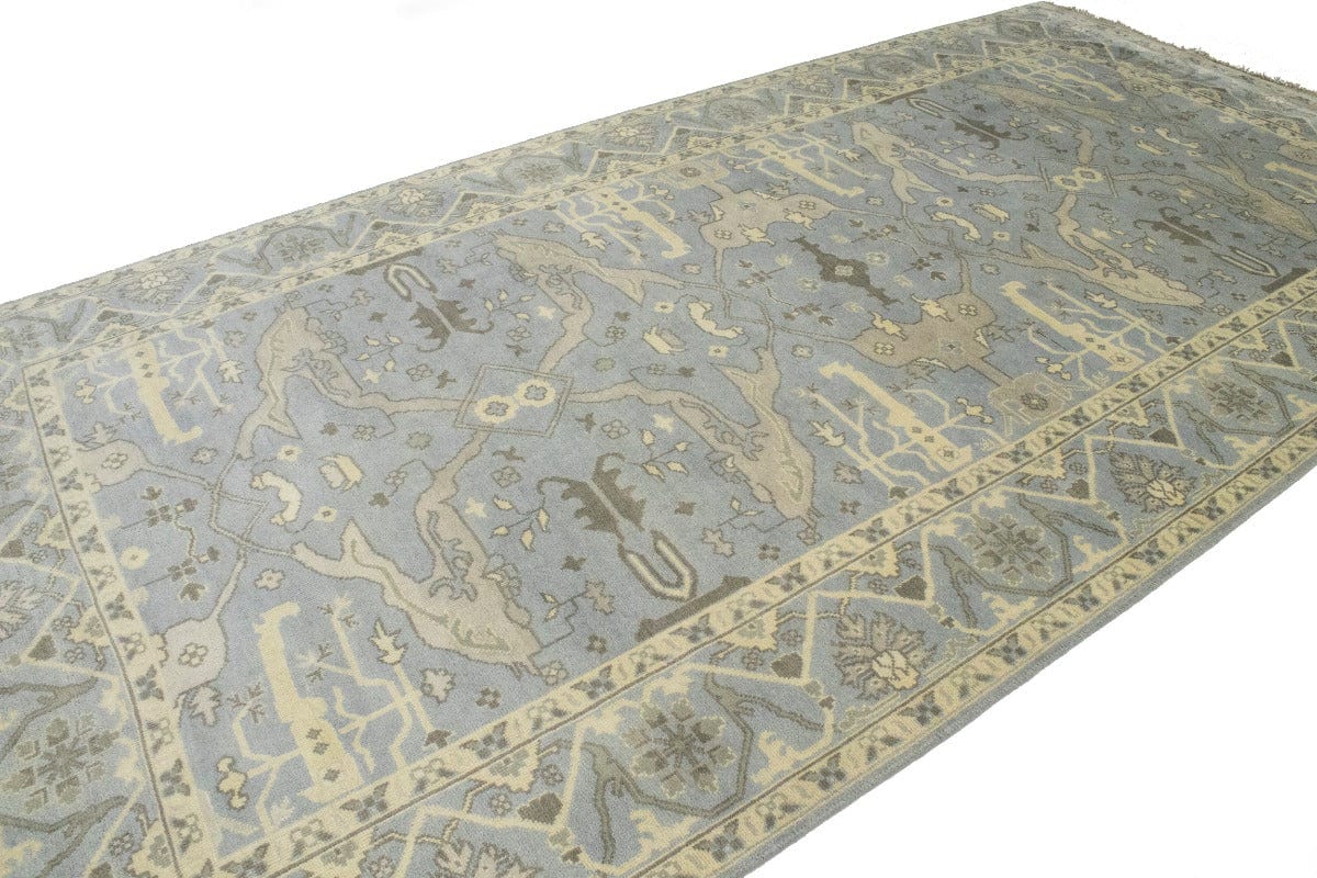 Blue-gray Floral 8X16 Oushak Oriental Rug