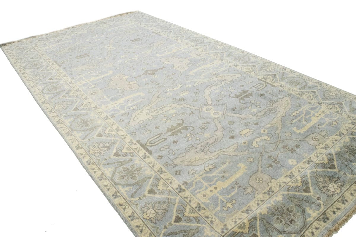 Blue-gray Floral 8X16 Oushak Oriental Rug