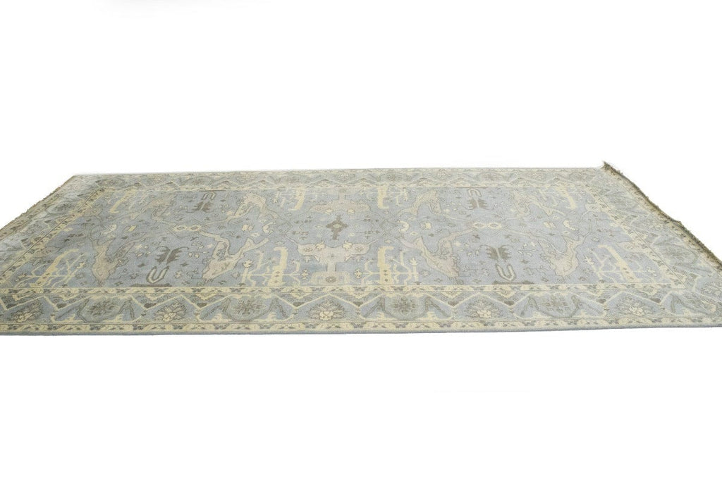 Blue-gray Floral 8X16 Oushak Oriental Rug