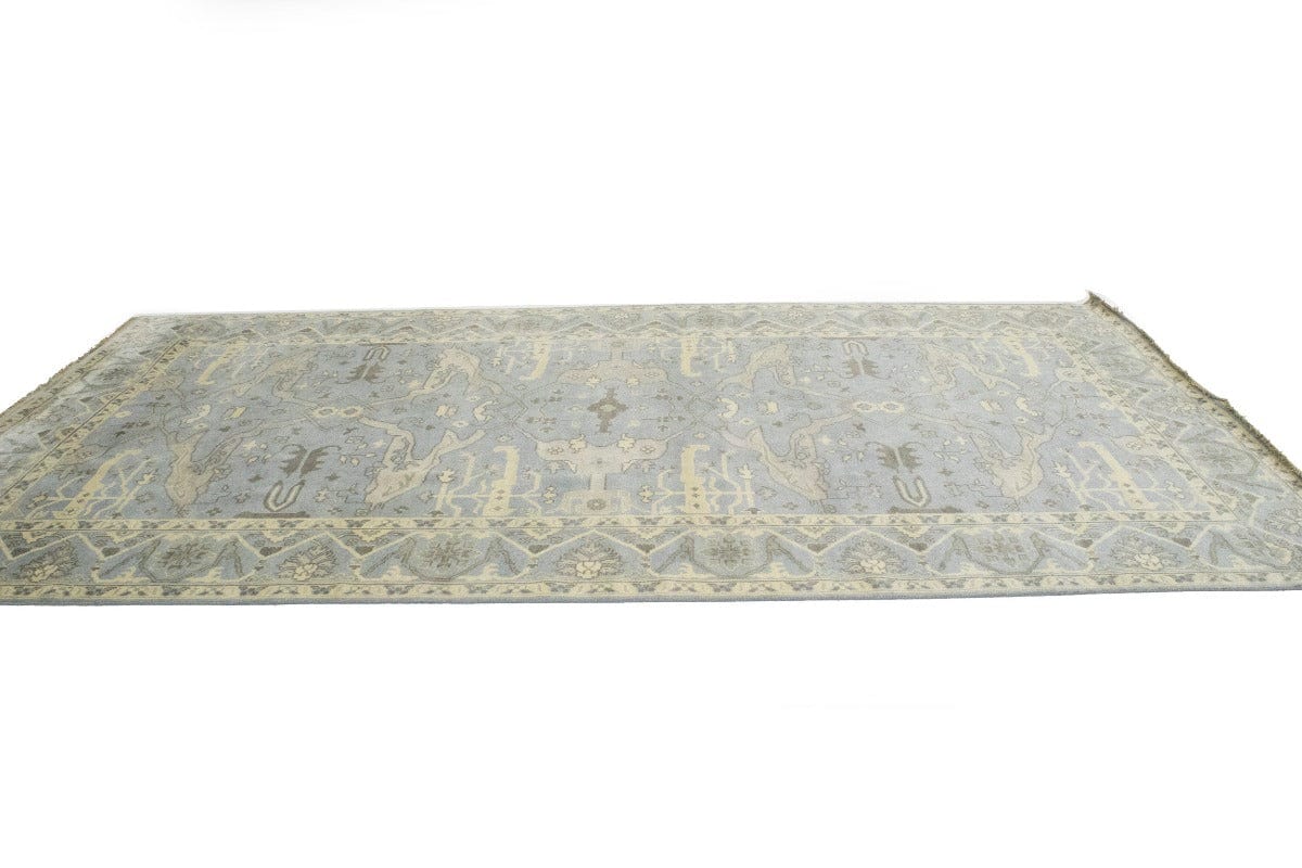 Blue-gray Floral 8X16 Oushak Oriental Rug