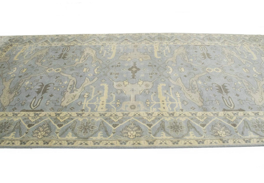 Blue-gray Floral 8X16 Oushak Oriental Rug