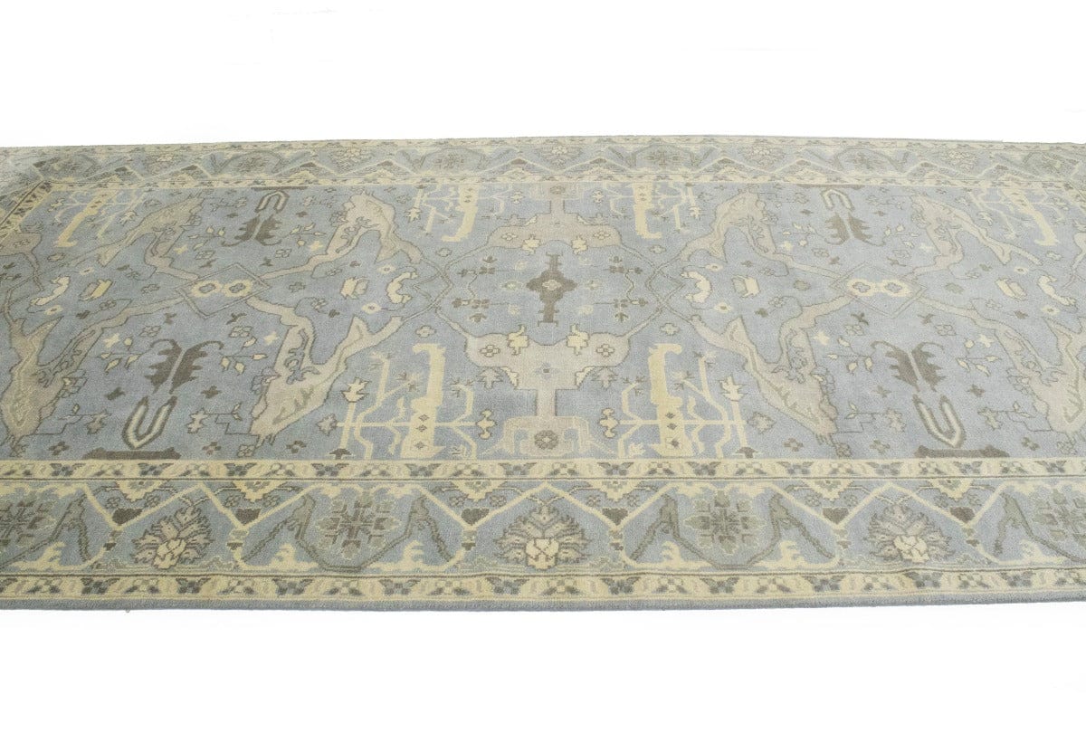 Blue-gray Floral 8X16 Oushak Oriental Rug