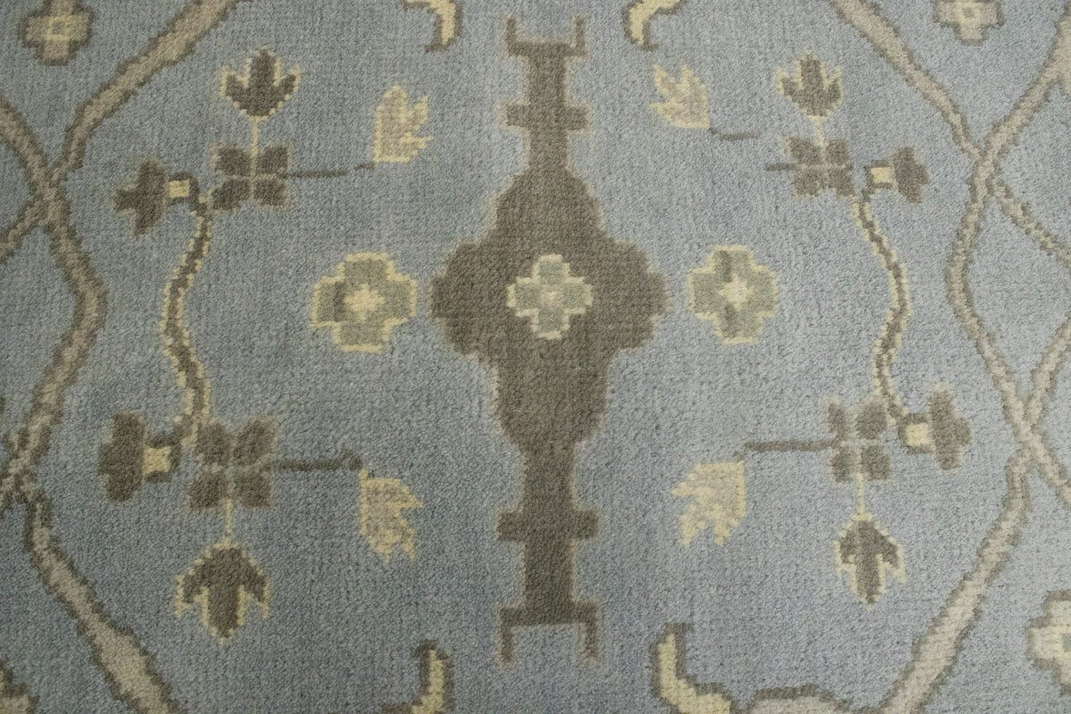 Blue-gray Floral 8X16 Oushak Oriental Rug