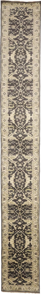 Charcoal Brown Floral 3X20 Oushak Oriental Runner Rug