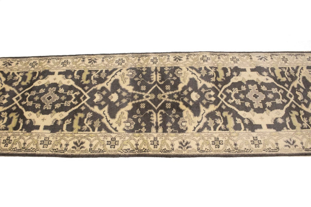 Charcoal Brown Floral 3X20 Oushak Oriental Runner Rug