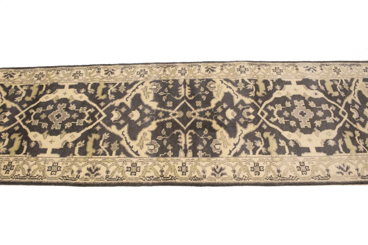 Charcoal Brown Floral 3X20 Oushak Oriental Runner Rug