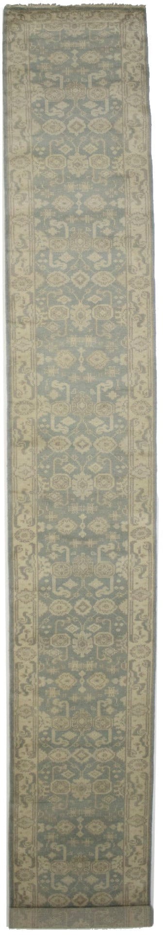 Gray Floral 2'8X19'5 Oushak Chobi Oriental Runner Rug