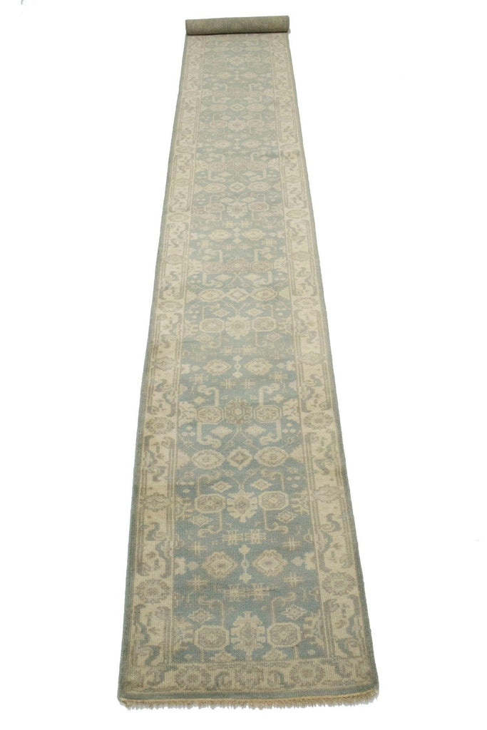 Gray Floral 2'8X19'5 Oushak Chobi Oriental Runner Rug