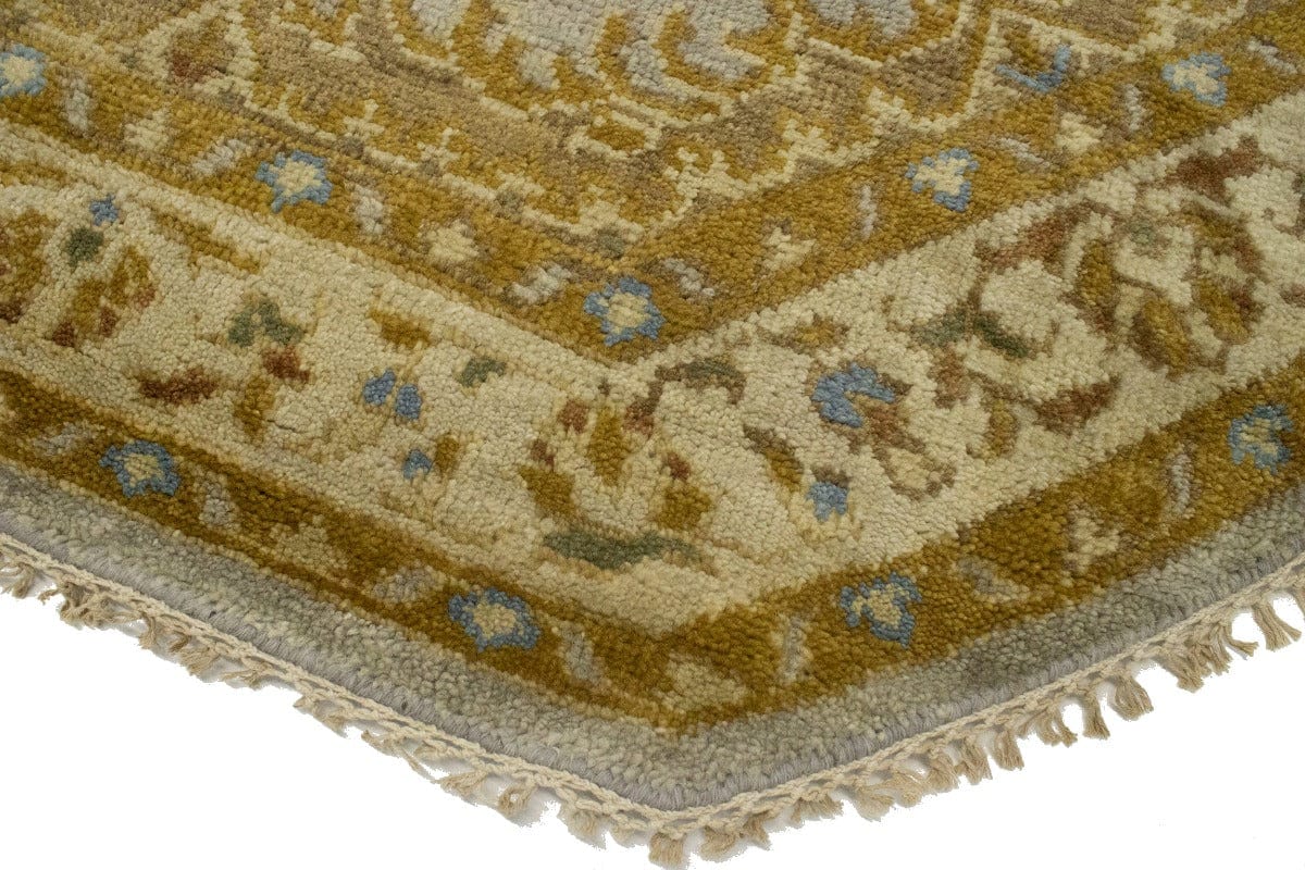 Tan & Gold Floral 6X6 Oushak Oriental Octagon Rug