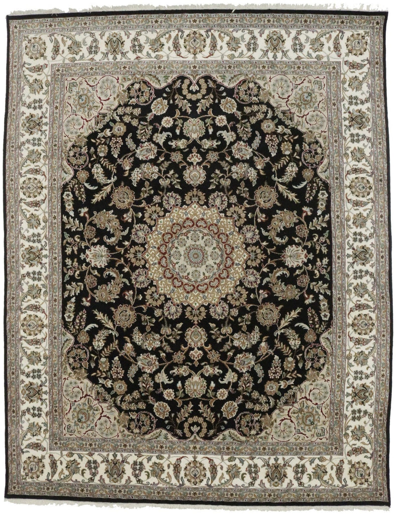 Black Floral 8X10 Indo-Nain Oriental Rug