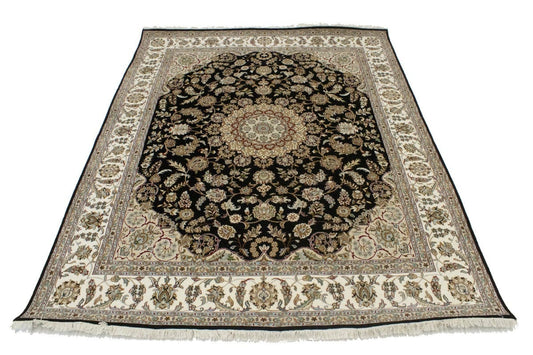 Black Floral 8X10 Indo-Nain Oriental Rug