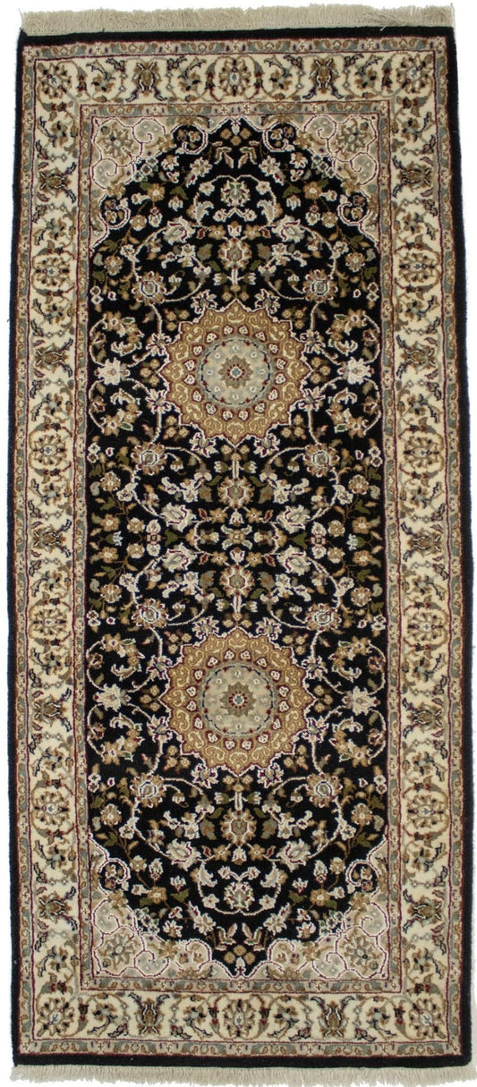 Black Floral 3X6 Indo-Nain Oriental Runner Rug