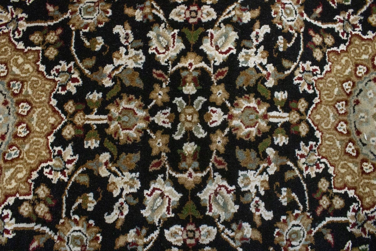 Black Floral 3X6 Indo-Nain Oriental Runner Rug