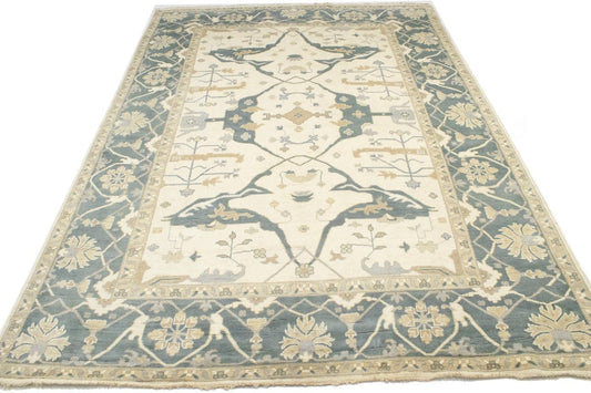 Muted Cream Floral 10X14 Traditional Oushak Oriental Rug