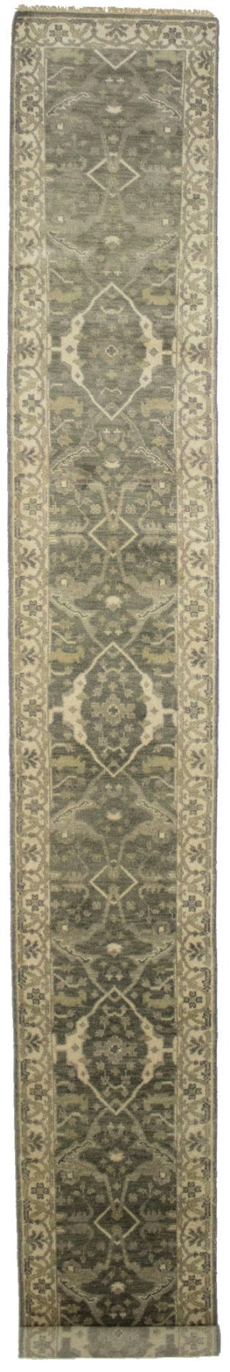 Brownish Gray Floral 3X20 Oushak Oriental Runner Rug