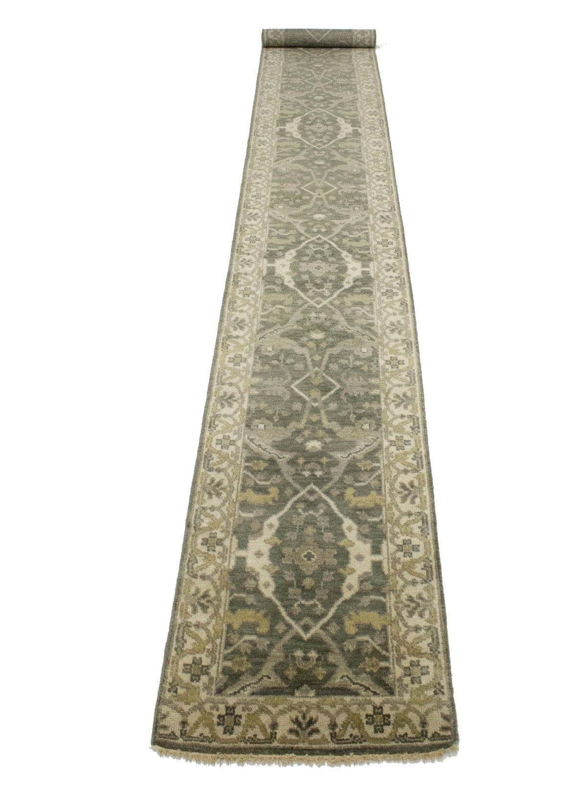 Brownish Gray Floral 3X20 Oushak Oriental Runner Rug