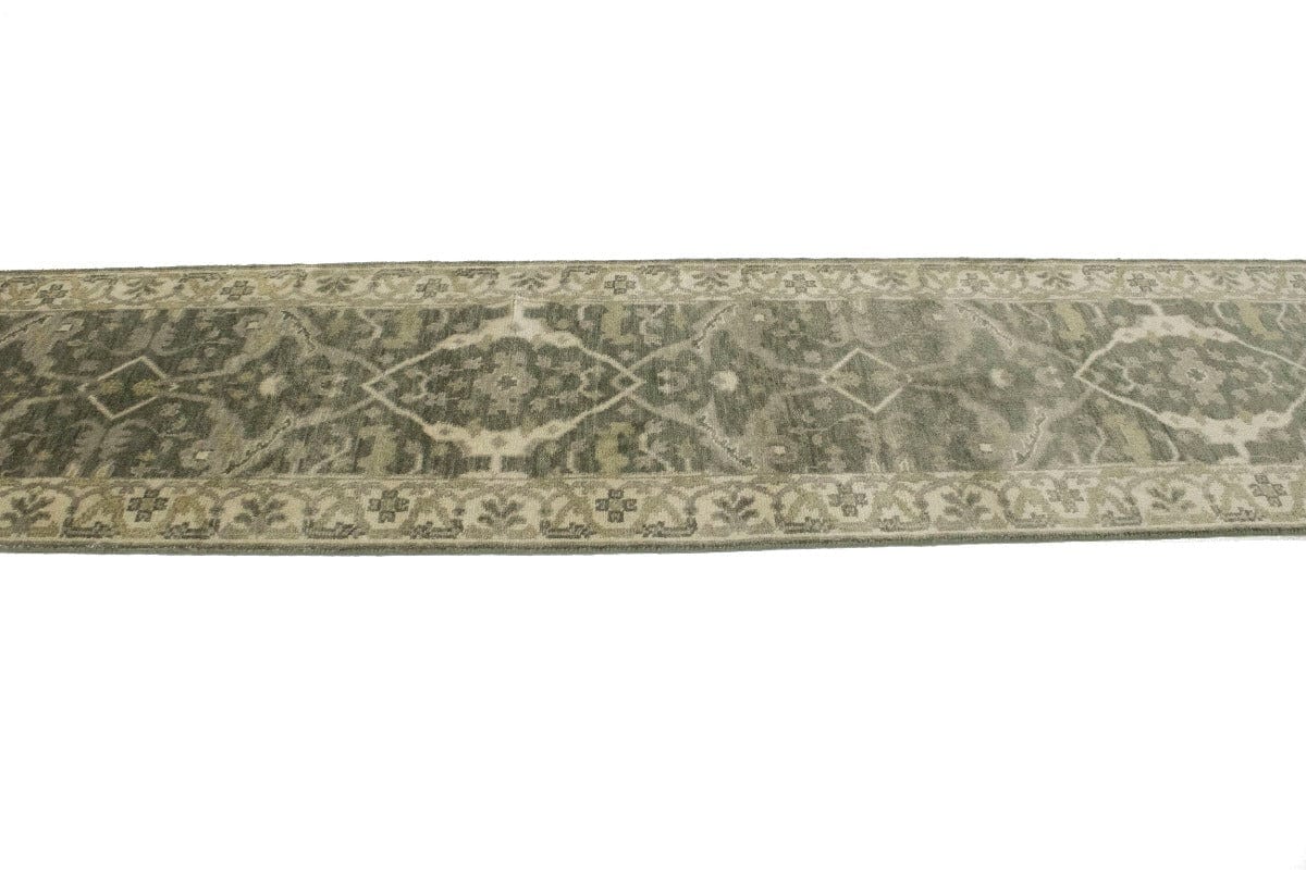 Brownish Gray Floral 3X20 Oushak Oriental Runner Rug