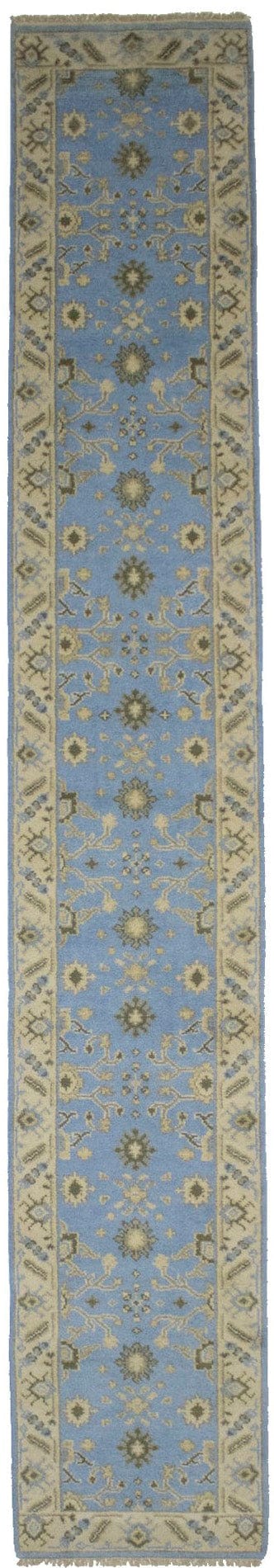 Light Blue Floral 3X16 Oushak Chobi Oriental Runner Rug