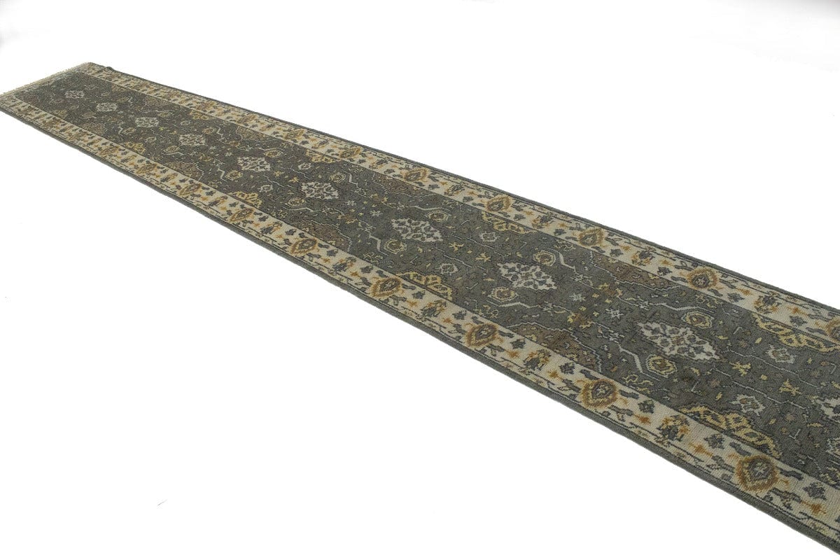 Brownish Floral 3X20 Oushak Chobi Oriental Runner Rug