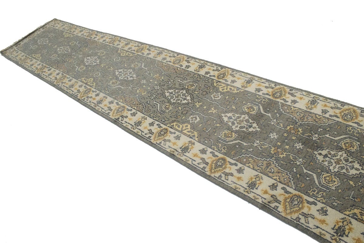 Brownish Floral 3X20 Oushak Chobi Oriental Runner Rug