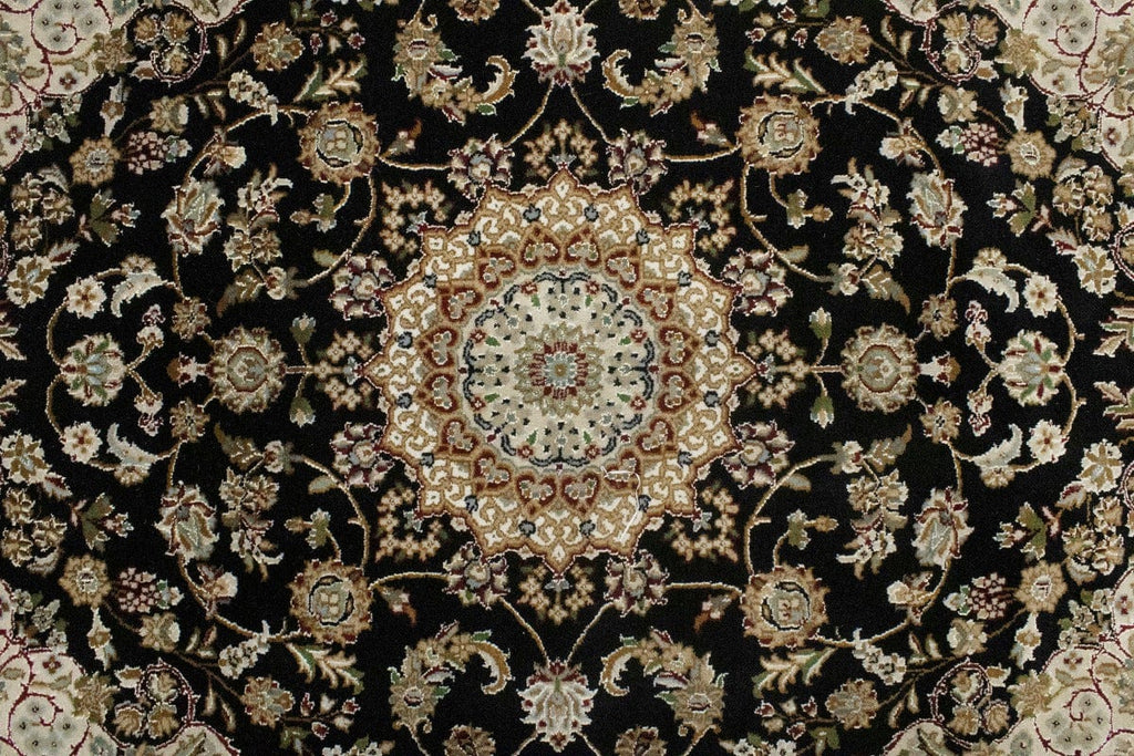 Black Floral 4X6 Indo-Nain Oriental Rug