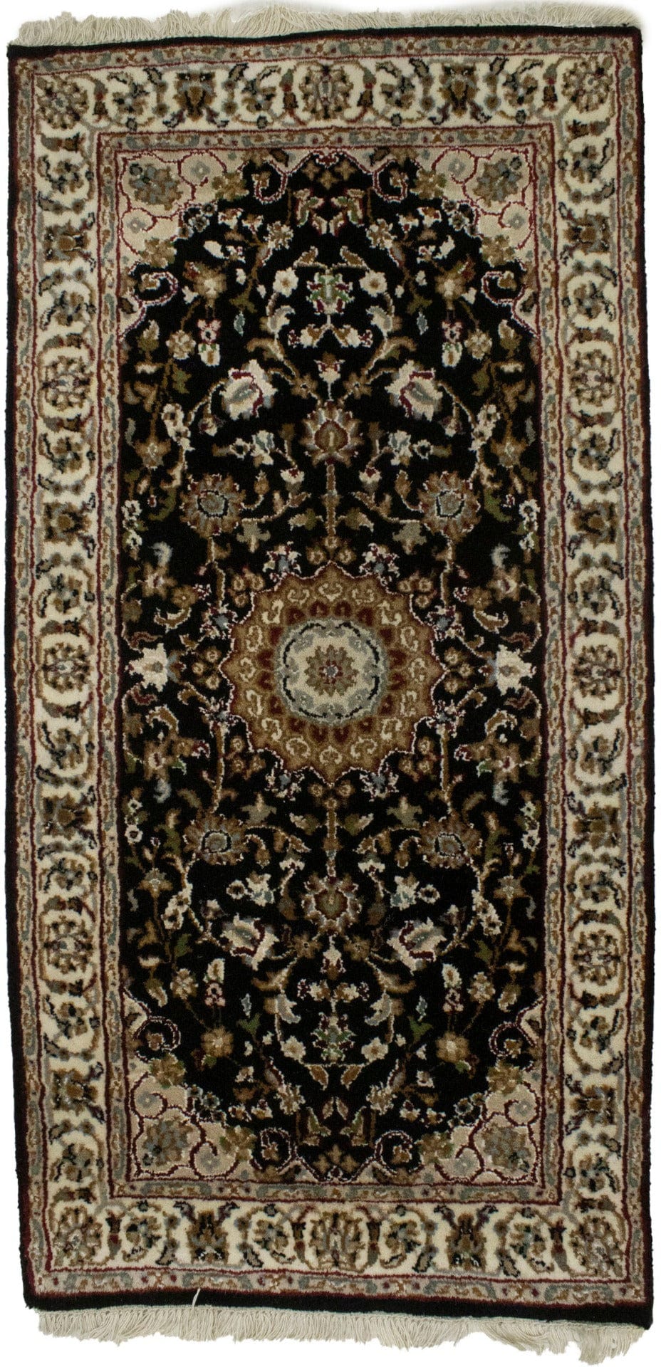 Black Floral 2X4 Indo-Nain Oriental Rug